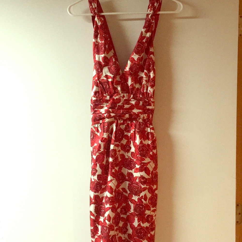 Floral Red Silk Dress